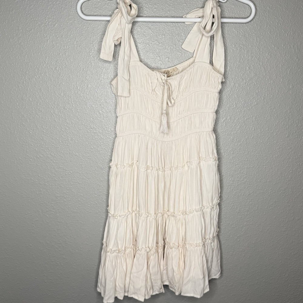 Chelsea & Violet Boho Tiered Mini Dress Tie Shoulder Cream Peasant Cottage M
